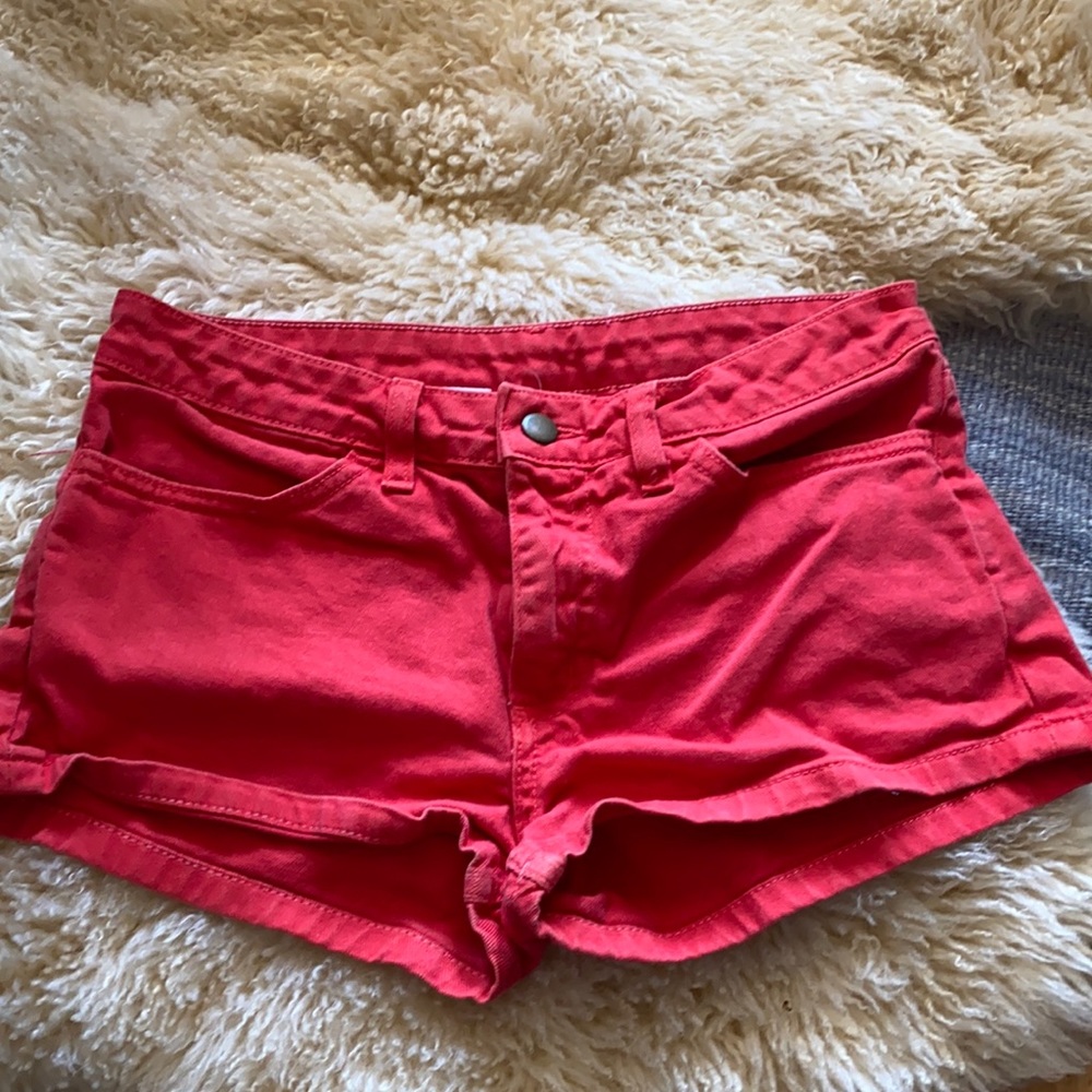 American Apparel Red Denim Shorts Size 26